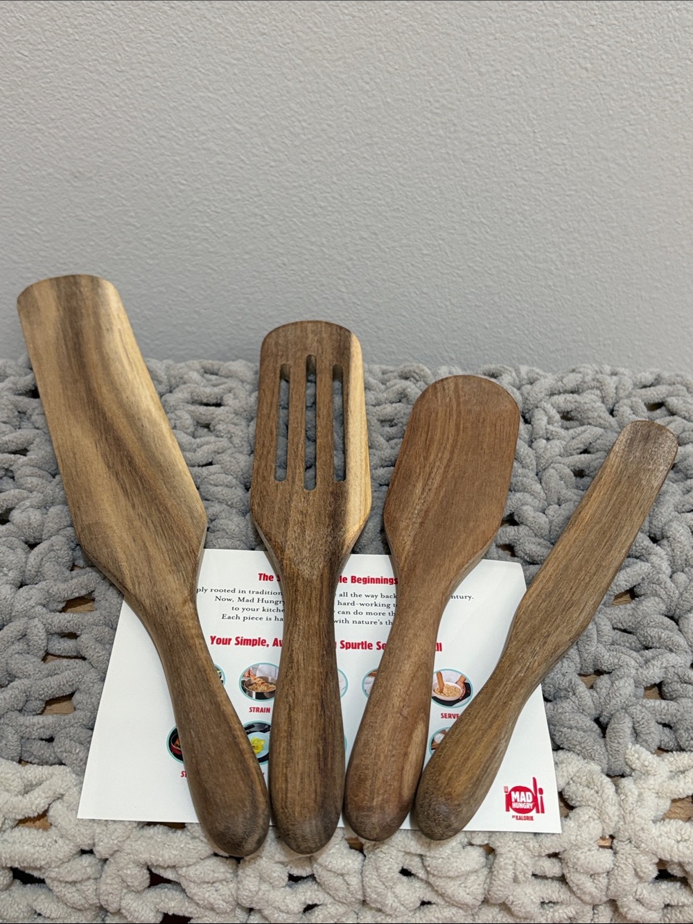NWOT Mad Hungry 4 Pcs Wooden Kitchen Spurtle Set - Natural Brown